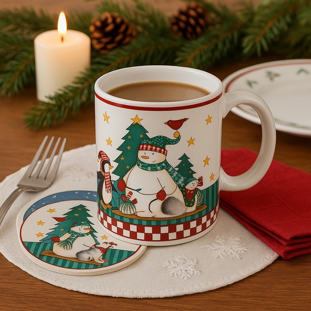 Debbie Mumm Sakura “Winter Follies” Mug – 1998 Holiday Stoneware – VTG Christmas